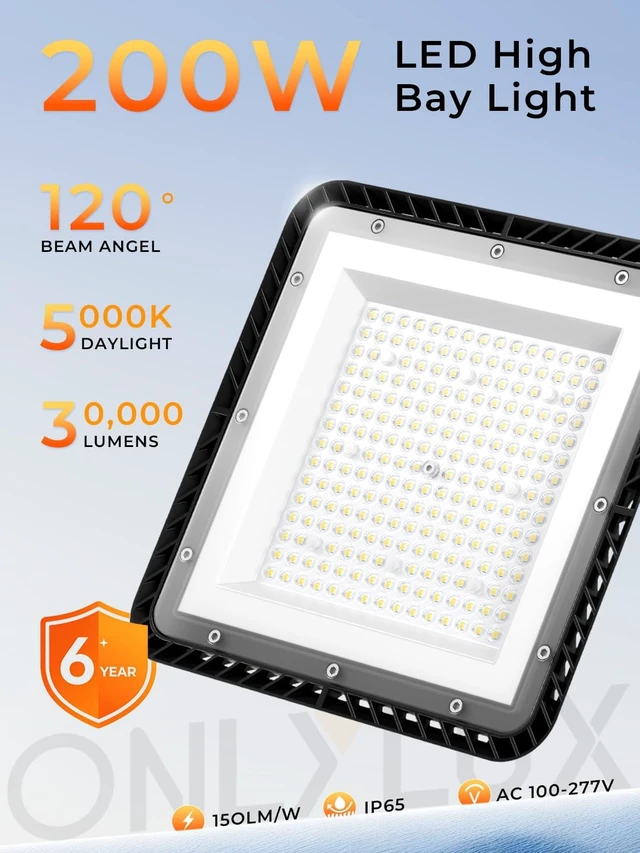Alt view image 2 of 7 - ONLYLUX Upgraded Square 200W UFO LED High Bay Light 30000LM 5000K 6 Pack
