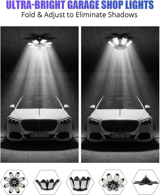 Alt view image 3 of 7 - Tudoccy LED Garage Lights 2 Pack, 40000LM 8-Panel Shop Light
