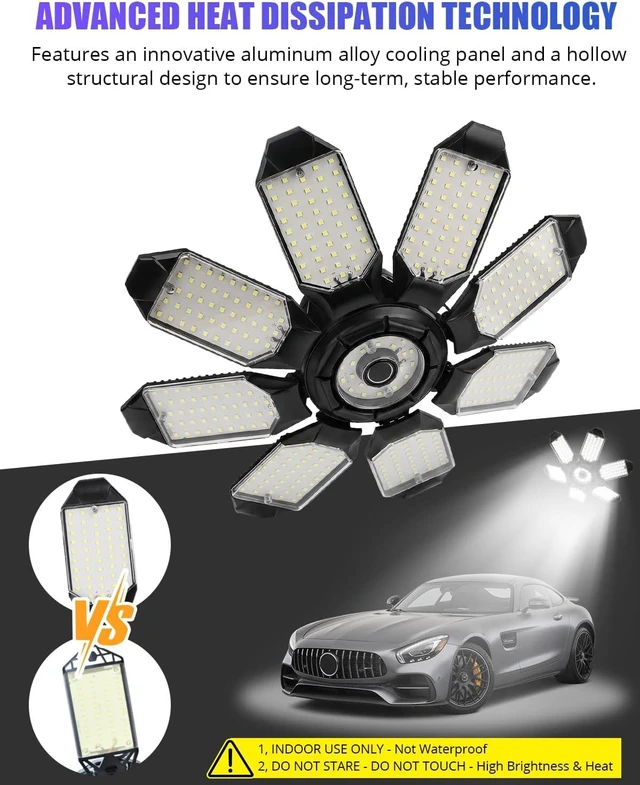 Alt view image 4 of 7 - Tudoccy LED Garage Lights 2 Pack, 40000LM 8-Panel Shop Light