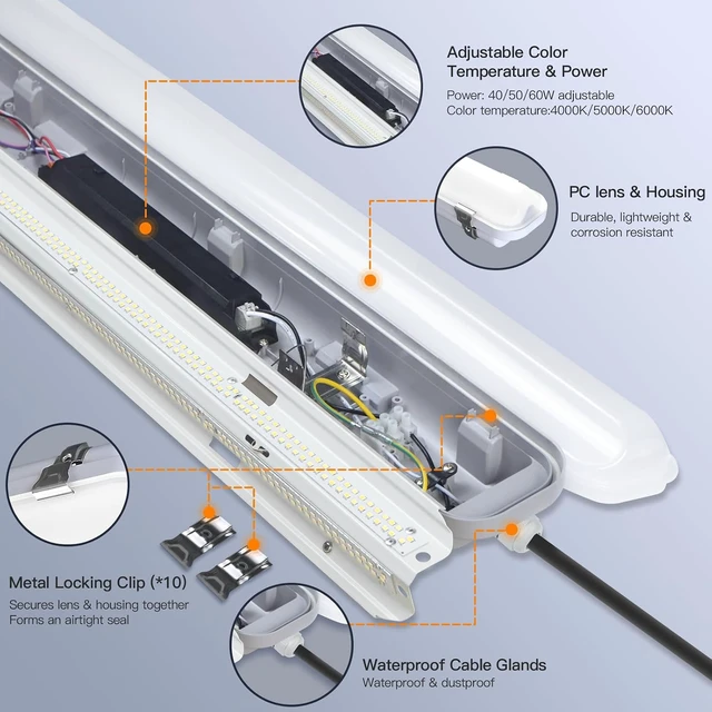 Alt view image 4 of 7 - JTT 4FT LED Vapor Tight Light Fixture 60W/50W/40W Options 0-10V - 6Pack