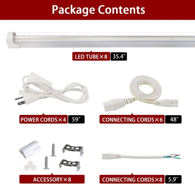 Alt view image 6 of 7 - LED Shop Light for Garage, T8, 3FT, 30W, 4680LM, 6000K, 8 Pack