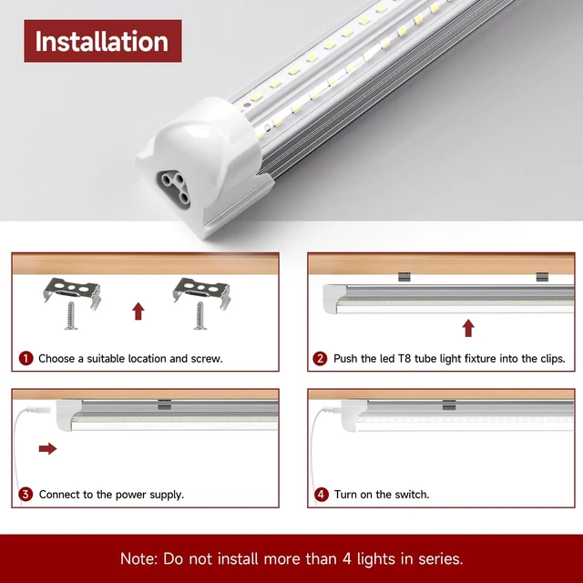 Alt view image 5 of 7 - LED Shop Light for Garage, T8, 3FT, 30W, 4680LM, 6000K, 8 Pack