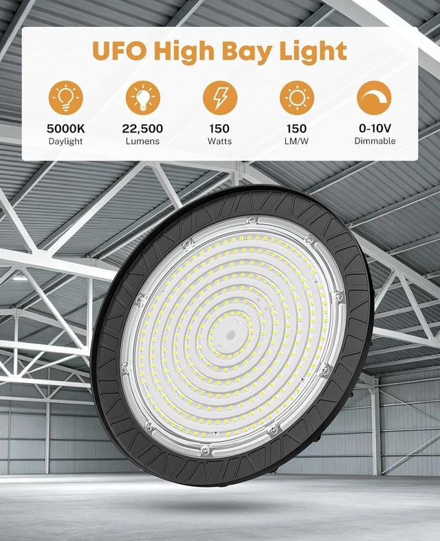 Alt view image 2 of 7 - 2 Pack UFO Led High Bay Light 150W 22,500LM 5000K 0-10V Dimmable