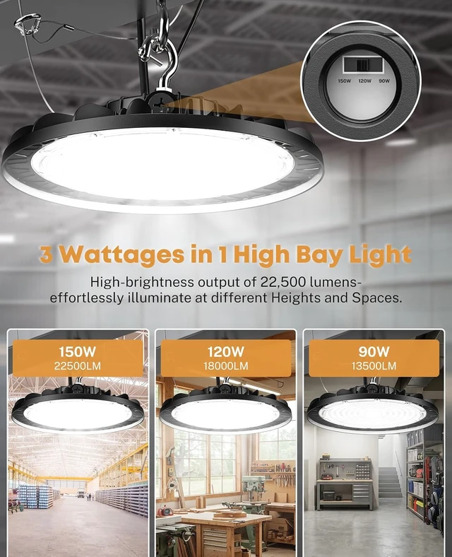 Alt view image 5 of 7 - 2 Pack UFO Led High Bay Light 150W 22,500LM 5000K 0-10V Dimmable