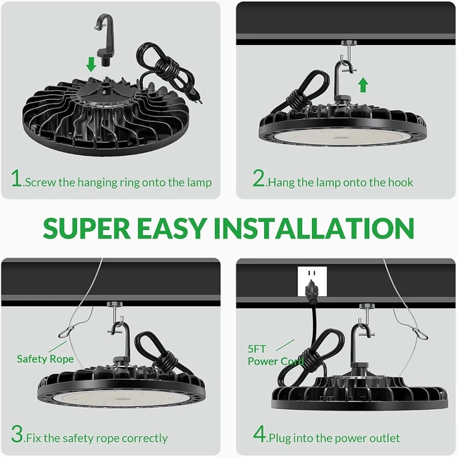 Alt view image 7 of 7 - 200W UFO LED High Bay Light 6PCS, 28,000LM 5000K Shop Light with US Plug