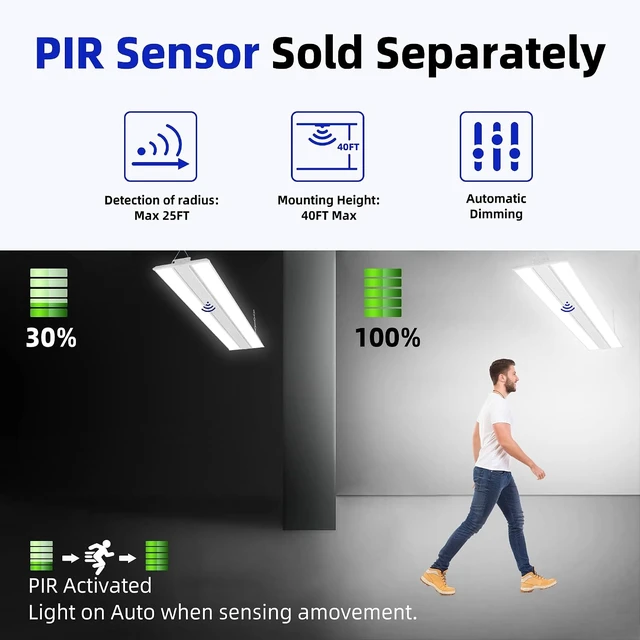 Alt view image 2 of 7 - hykolity 4FT LED Linear High Bay Shop Lights 5000K with PIR Sensor Base