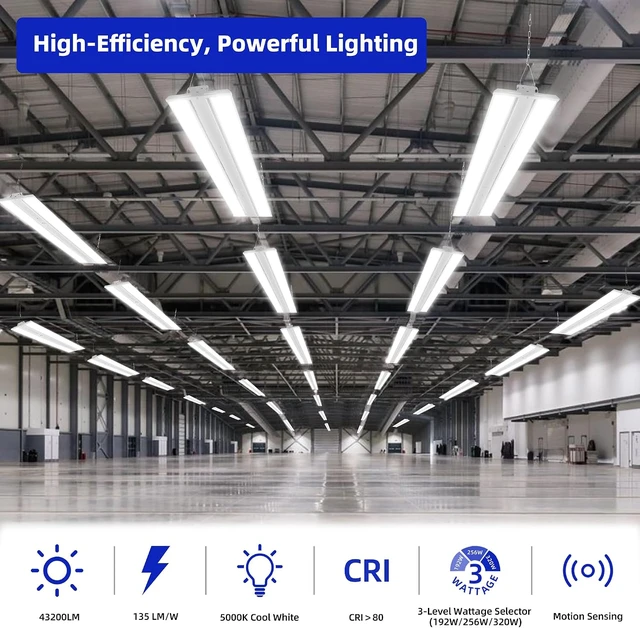 Alt view image 4 of 7 - hykolity 4FT LED Linear High Bay Shop Lights 5000K with PIR Sensor Base