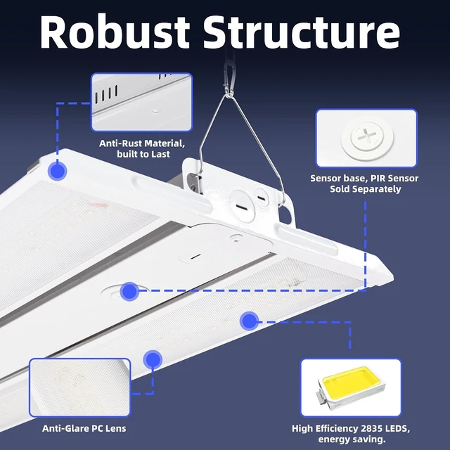 Alt view image 5 of 7 - hykolity 4FT LED Linear High Bay Shop Lights 5000K with PIR Sensor Base