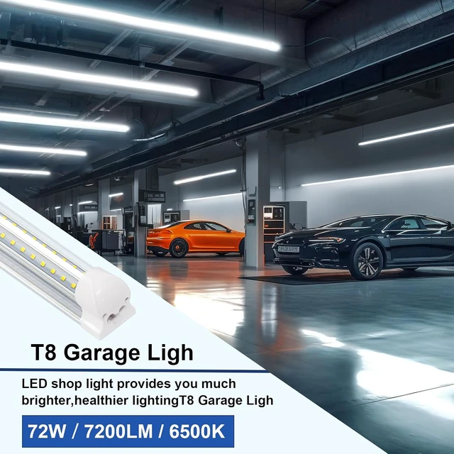 Alt view image 2 of 7 - SZSKYING 25 Pack 8FT LED Shop Lights, 72W 7200LM 6500K, Daylight White, T8 Integrated LED Fixture, V-Shape, High Output, Clear Cover, Linkable LED Garage Shop Ceiling Tube Lights.