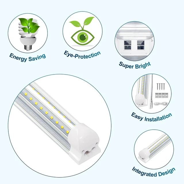 Alt view image 4 of 7 - SZSKYING 25 Pack 8FT LED Shop Lights, 72W 7200LM 6500K, Daylight White, T8 Integrated LED Fixture, V-Shape, High Output, Clear Cover, Linkable LED Garage Shop Ceiling Tube Lights.