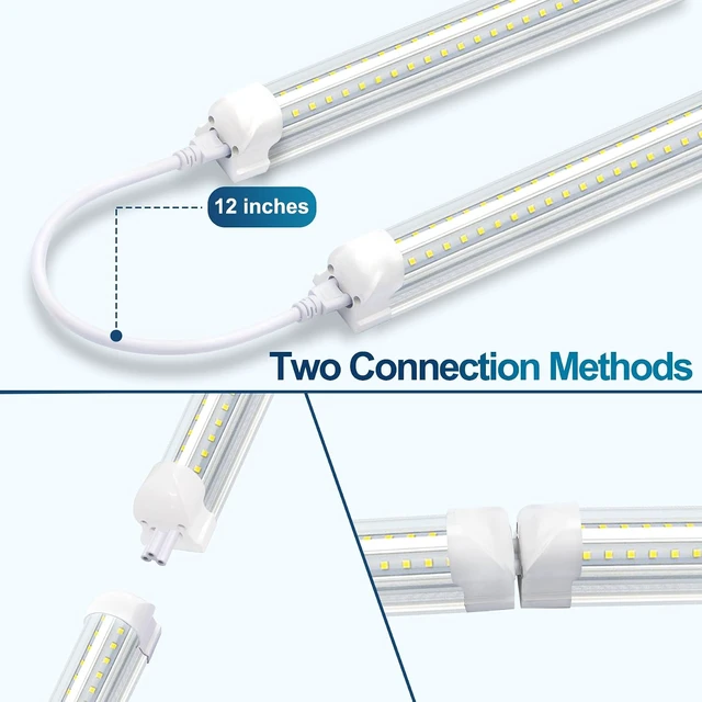 Alt view image 5 of 7 - SZSKYING 25 Pack 8FT LED Shop Lights, 72W 7200LM 6500K, Daylight White, T8 Integrated LED Fixture, V-Shape, High Output, Clear Cover, Linkable LED Garage Shop Ceiling Tube Lights.