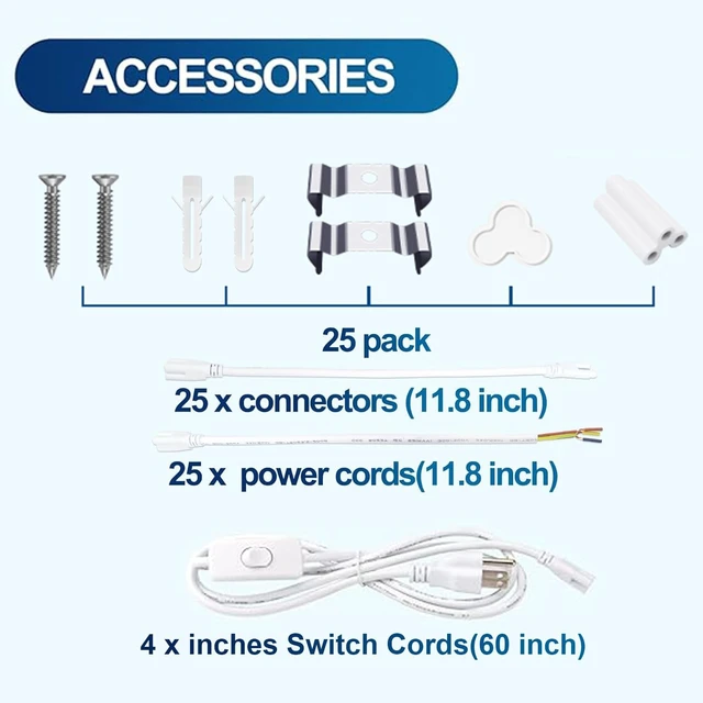 Alt view image 6 of 7 - SZSKYING 25 Pack 8FT LED Shop Lights, 72W 7200LM 6500K, Daylight White, T8 Integrated LED Fixture, V-Shape, High Output, Clear Cover, Linkable LED Garage Shop Ceiling Tube Lights.