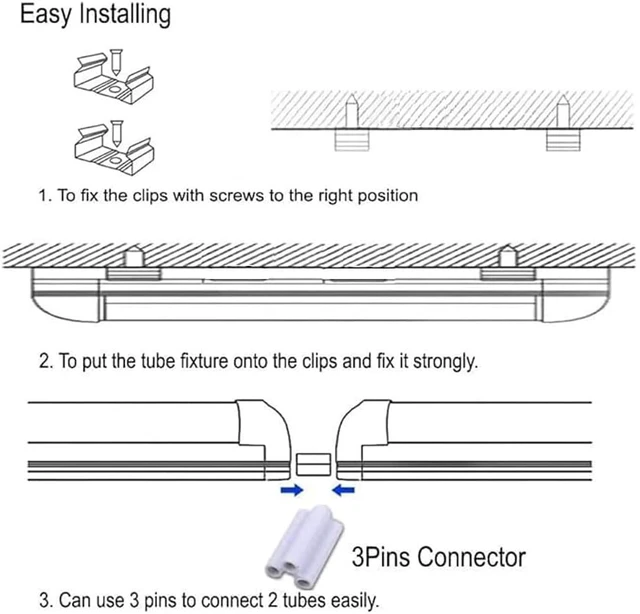 Alt view image 7 of 7 - SZSKYING 25 Pack 8FT LED Shop Lights, 72W 7200LM 6500K, Daylight White, T8 Integrated LED Fixture, V-Shape, High Output, Clear Cover, Linkable LED Garage Shop Ceiling Tube Lights.