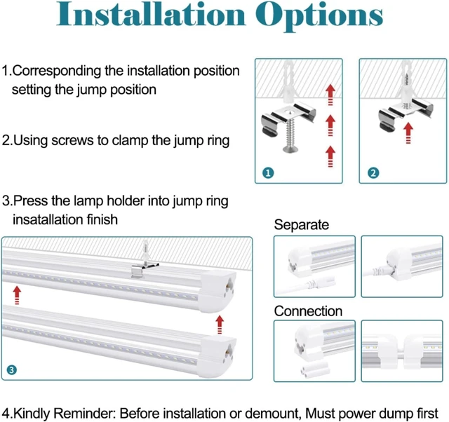 Alt view image 2 of 7 - LED Shop Light 4FT 10 Pack, 40W 5400LM 6000K Linkable Warehouse Light Fixtures, T8 V Shape High Output Clear Cover Plug and Play, 4 Foot LED Garage Light for Basement