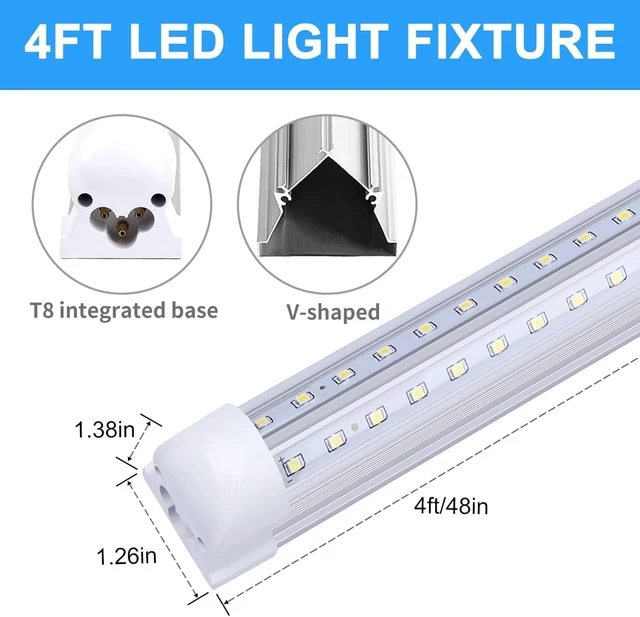 Alt view image 4 of 7 - LED Shop Light 4FT 10 Pack, 40W 5400LM 6000K Linkable Warehouse Light Fixtures, T8 V Shape High Output Clear Cover Plug and Play, 4 Foot LED Garage Light for Basement