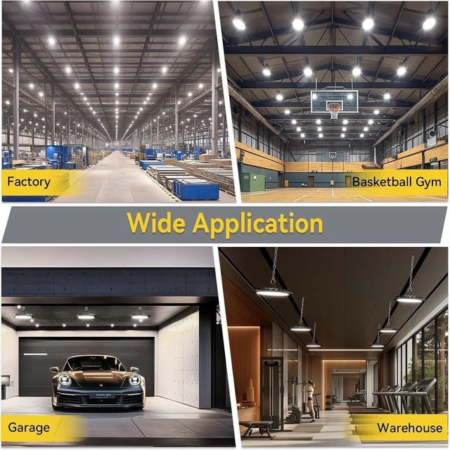 Alt view image 6 of 7 - hunhun 250W UFO LED High Bay Light 37,500lm 5000K Commercial Bay Lights 5' Cable with Plug AC110-277V Waterproof Shop Lights for Workshop Garage Factory Warehouse Barn ETL Listed