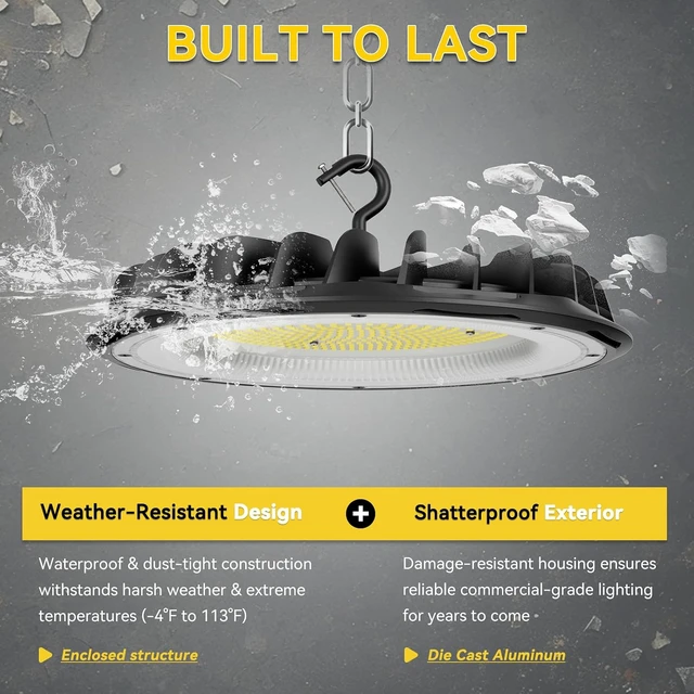 Alt view image 7 of 7 - hunhun 250W UFO LED High Bay Light 37,500lm 5000K Commercial Bay Lights 5' Cable with Plug AC110-277V Waterproof Shop Lights for Workshop Garage Factory Warehouse Barn ETL Listed