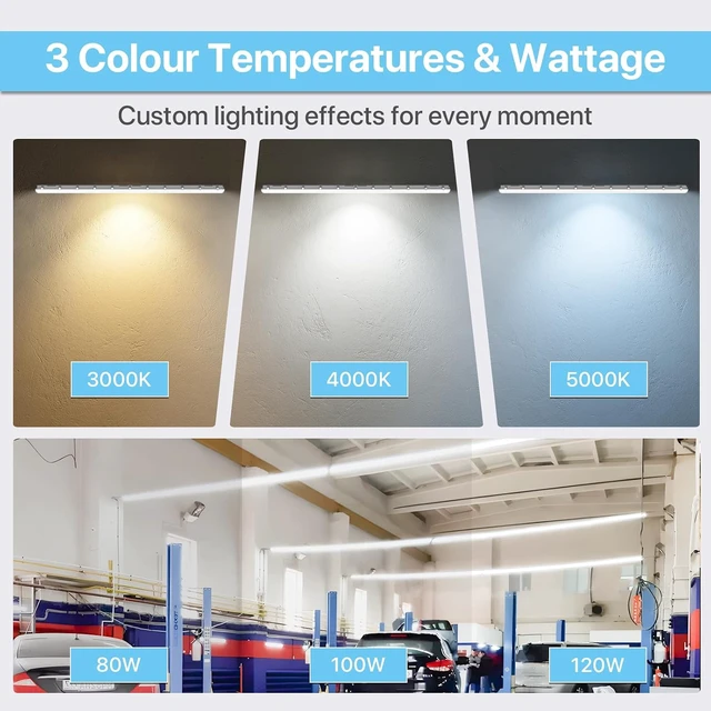 Alt view image 3 of 7 - HYPERLITE 8 Foot LED Vapor Proof Light, 15600lm IP66 Waterproof Vapor Tight Led Lights Fixture, 120w/100w/80w, 120-277V, Dimmable Outdoor Shop Light for Carports, Gas Station, Garage ETL Listed