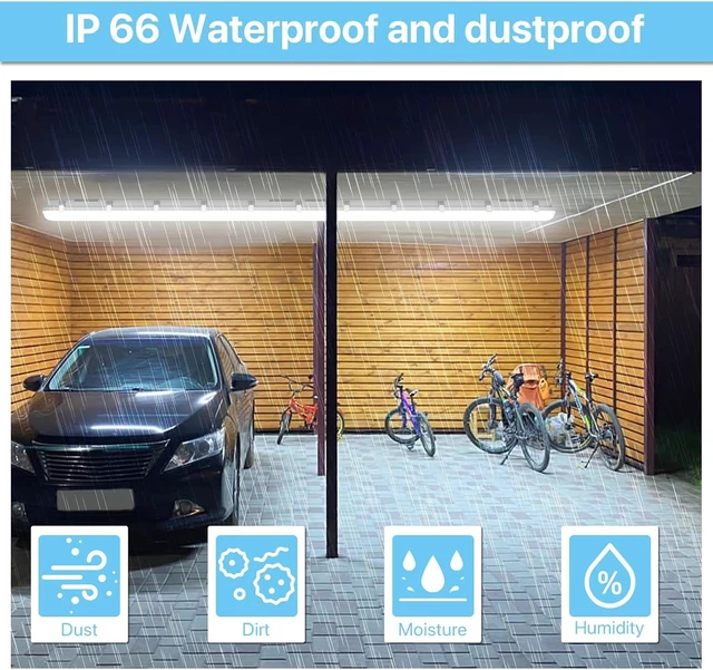 Alt view image 4 of 7 - HYPERLITE 8 Foot LED Vapor Proof Light, 15600lm IP66 Waterproof Vapor Tight Led Lights Fixture, 120w/100w/80w, 120-277V, Dimmable Outdoor Shop Light for Carports, Gas Station, Garage ETL Listed