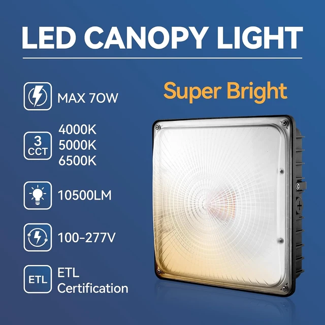 Alt view image 2 of 7 - LED Canopy Light 6Pack: 30W/45W/60W/70W Selectable, 4000K/5000K/6500K 3CCT