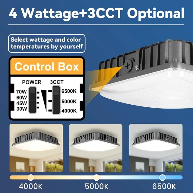 Alt view image 3 of 7 - LED Canopy Light 6Pack: 30W/45W/60W/70W Selectable, 4000K/5000K/6500K 3CCT