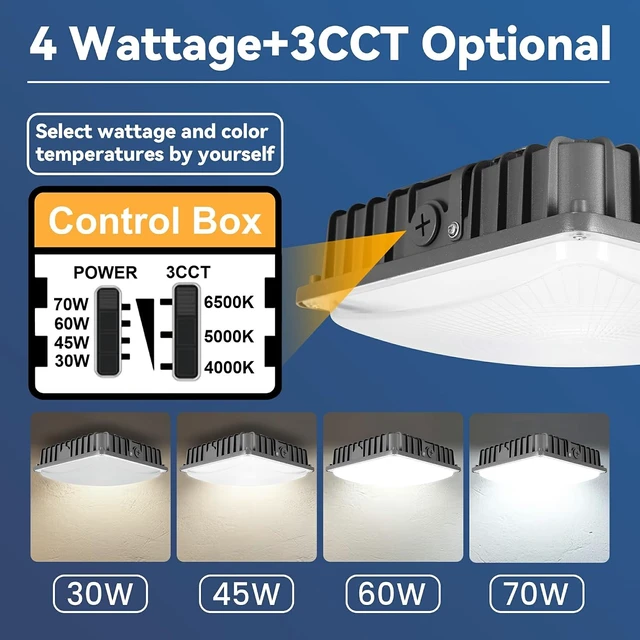 Alt view image 4 of 7 - LED Canopy Light 6Pack: 30W/45W/60W/70W Selectable, 4000K/5000K/6500K 3CCT
