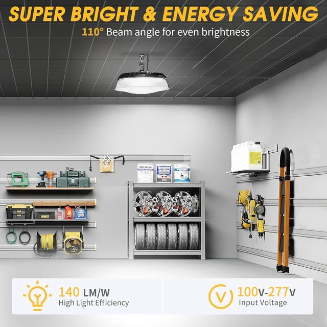 Alt view image 5 of 7 - 6 Pack 155W UFO LED High Bay Light with Reflector 22,500lm 5000K LED High Bay Lights AC110-277V 5' Cable with Plug Waterproof UFO Lights for Garage Shop Gym Warehouse ETL Listed