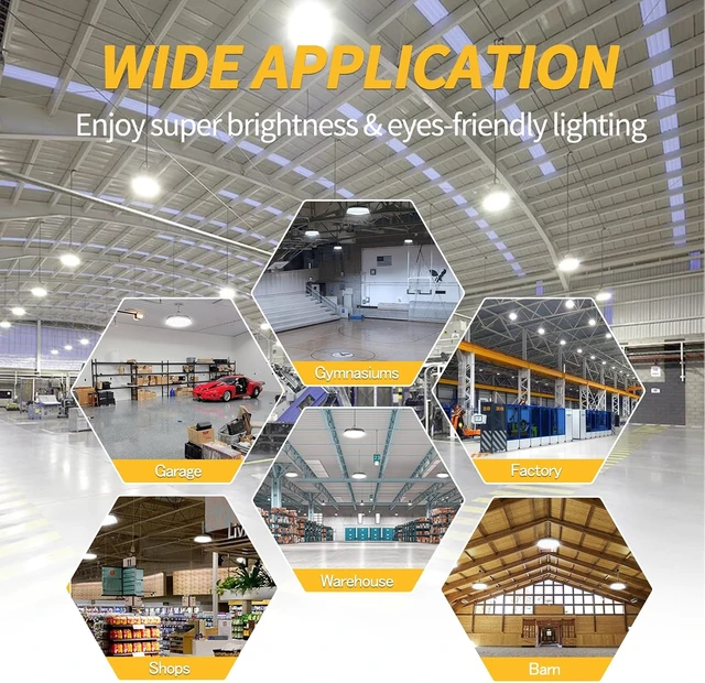 Alt view image 6 of 7 - 6 Pack 155W UFO LED High Bay Light with Reflector 22,500lm 5000K LED High Bay Lights AC110-277V 5' Cable with Plug Waterproof UFO Lights for Garage Shop Gym Warehouse ETL Listed