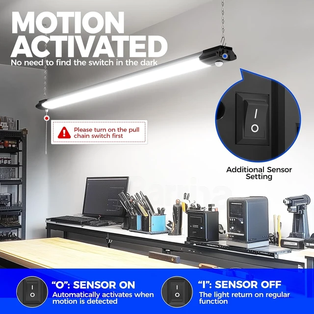 Alt view image 3 of 7 - Barrina BS84 Motion Sensor LED Shop Lights 4FT, 84W 10000LM 5000K, 4 Packs