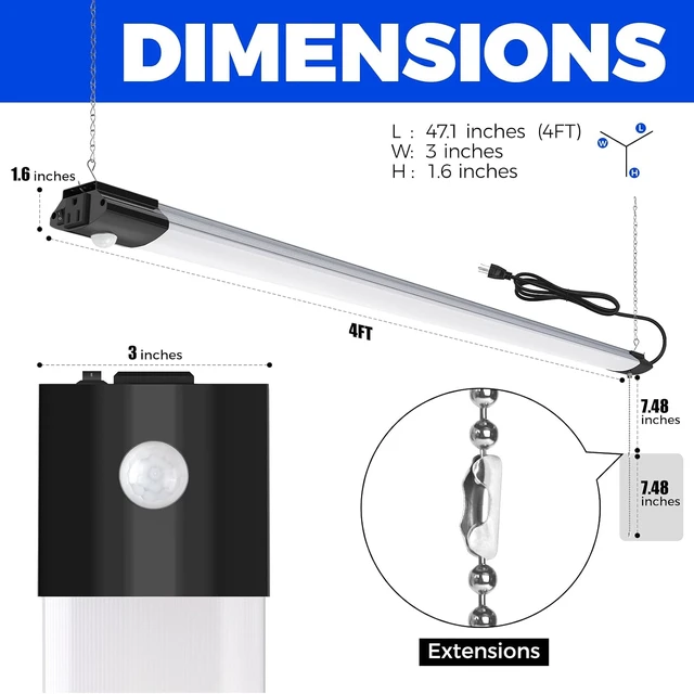Alt view image 7 of 7 - Barrina BS84 Motion Sensor LED Shop Lights 4FT, 84W 10000LM 5000K, 4 Packs