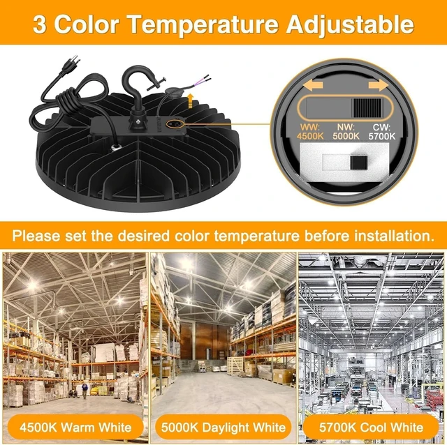 Alt view image 2 of 7 - UFO LED High Bay Light 150W 120W 90W Adjustable High Bay LED Shop Lights 4500K 5000K 5700K Tunable 0-10V Dimmable for Warehouse Garage ETL Listed AC100-277V