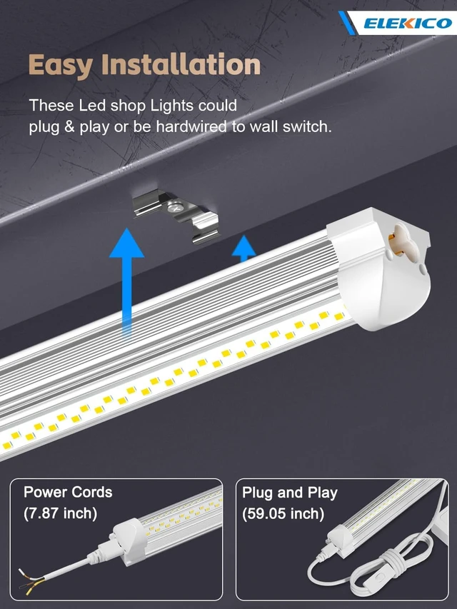 Alt view image 4 of 6 - ELEKICO 12 Pack Super Bright 100w 8ft Led Shop Light, 15000lm 5000k V Shape 8' Led Shop Lights 8ft, Linkable 96" 8 Foot Shop Lights for Garage Workshop Shop Warehouse Lighting