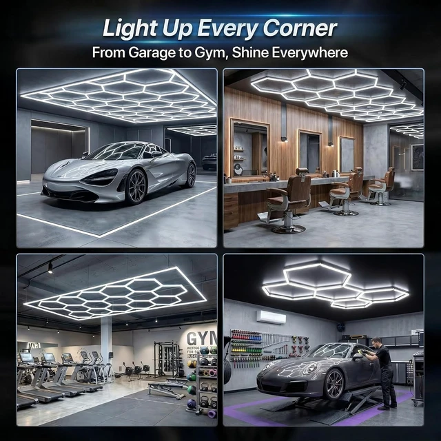 Alt view image 7 of 7 - Hexagon Garage Lights 240W 28800LM - 24 Pack Super Bright LED Honeycomb Ceiling Lights for Garage, Workshop, Gym, Car Detailing, Barber & Auto Shops