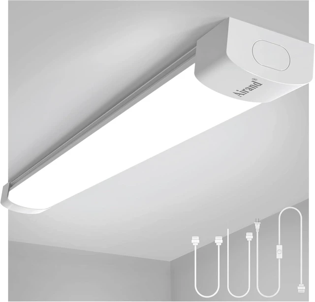 Main image of Airand Ceiling Lights LED Plug in 2ft Flushmount LED Tube Light 5000K Linkable Garage Light Fixture 18W Wraparound Ceiling Lamp Utility Shop Light Corded Under Cabinet Light with ON/Off Switch