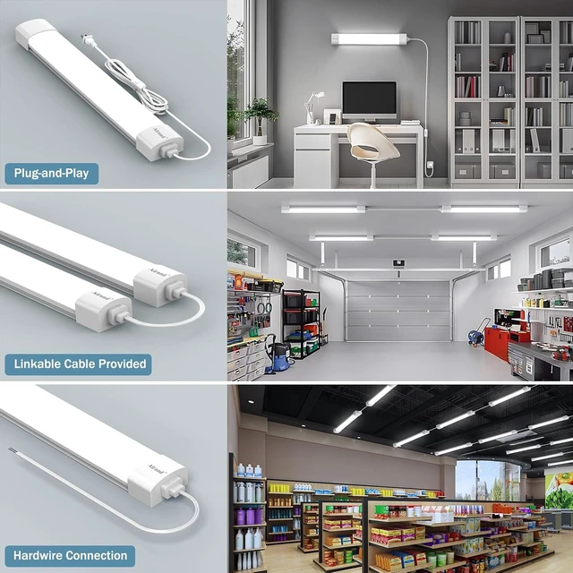 Alt view image 3 of 7 - Airand Ceiling Lights LED Plug in 2ft Flushmount LED Tube Light 5000K Linkable Garage Light Fixture 18W Wraparound Ceiling Lamp Utility Shop Light Corded Under Cabinet Light with ON/Off Switch
