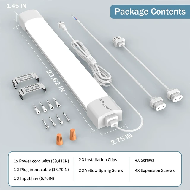 Alt view image 6 of 7 - Airand Ceiling Lights LED Plug in 2ft Flushmount LED Tube Light 5000K Linkable Garage Light Fixture 18W Wraparound Ceiling Lamp Utility Shop Light Corded Under Cabinet Light with ON/Off Switch