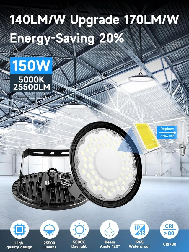Alt view image 2 of 7 - UFO LED High Bay Light, 150W, 25500 Lumens, 5000K 6 Pack |