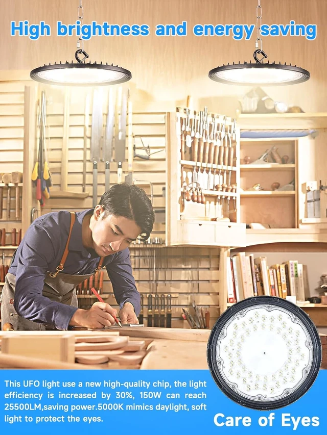 Alt view image 7 of 7 - UFO LED High Bay Light, 150W, 25500 Lumens, 5000K 6 Pack |