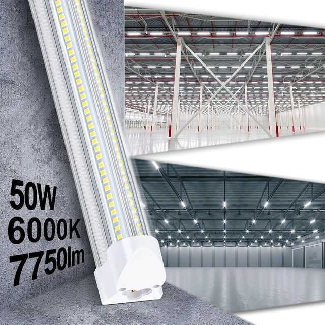 Alt view image 2 of 7 - LED Shop Lights - 4FT 50W LED Light Fixture, 4 Foot High Output 7750Lumen, 6000K, Clear Cover, V-Shape Linkable, Plug and Play, T8 LED Tube Light for Garage, Workshop (10 Pack)