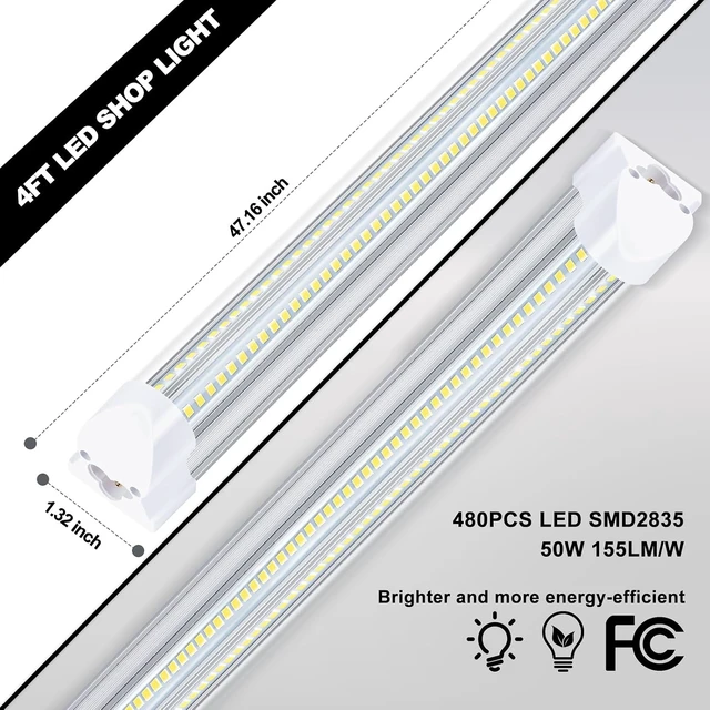 Alt view image 3 of 7 - LED Shop Lights - 4FT 50W LED Light Fixture, 4 Foot High Output 7750Lumen, 6000K, Clear Cover, V-Shape Linkable, Plug and Play, T8 LED Tube Light for Garage, Workshop (10 Pack)