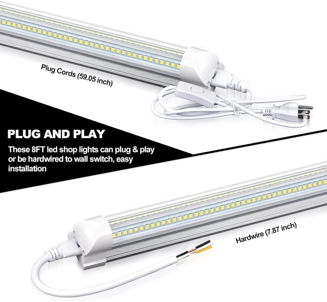 Alt view image 4 of 7 - LED Shop Lights - 4FT 50W LED Light Fixture, 4 Foot High Output 7750Lumen, 6000K, Clear Cover, V-Shape Linkable, Plug and Play, T8 LED Tube Light for Garage, Workshop (10 Pack)