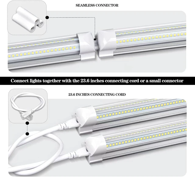 Alt view image 5 of 7 - LED Shop Lights - 4FT 50W LED Light Fixture, 4 Foot High Output 7750Lumen, 6000K, Clear Cover, V-Shape Linkable, Plug and Play, T8 LED Tube Light for Garage, Workshop (10 Pack)
