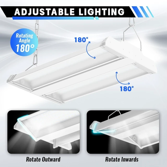 Alt view image 3 of 7 - Allsmartlife LED Linear High Bay Light 2-Pack, 150W 20250LM 0-10V Dimmable 5000K Daylight, Adjustable Tilt Hanging LED High Bay Shop Lighting Fixtures for Garage Warehouse Workshop, ETL