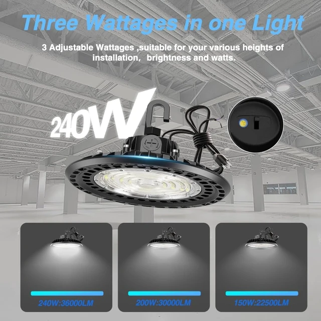 Alt view image 2 of 7 - LED High Bay Light Super Bright Dimmable AC100-277V 240W 36000LM 5000K DLC/ETL Listed Lights 6ft with US Plug High Bay LED Light Warehouse Shop Barn Garage (4 Pack)