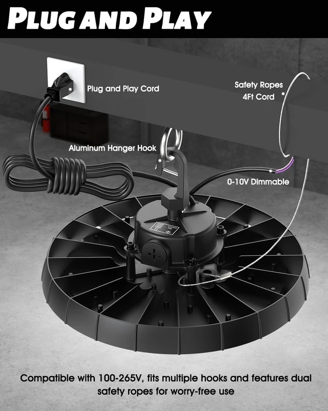 Alt view image 3 of 7 - UFO LED High Bay Light, 100W Adjustable Wattage, Max 26000LM 6500K, 6 Pack