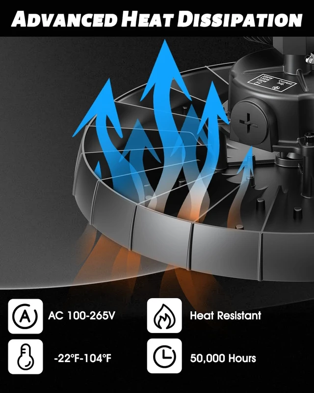 Alt view image 5 of 7 - UFO LED High Bay Light, 100W Adjustable Wattage, Max 26000LM 6500K, 6 Pack