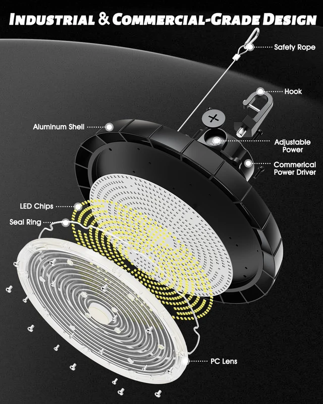 Alt view image 7 of 7 - UFO LED High Bay Light, 100W Adjustable Wattage, Max 26000LM 6500K, 6 Pack