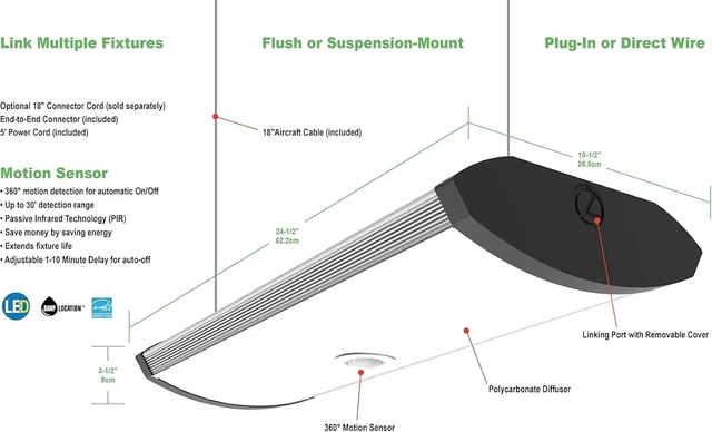 Alt view image 2 of 7 - Lithonia Lighting 40K SGLL 24 80CRI 4000K PIR M4 Adjustable Indoor LED Garage Light with Integrated Motion Sensor, 5000 Lumens, 120 Volts, 80 Watts, Damp Listed, Silver