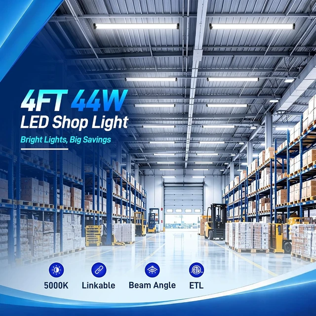 Alt view image 2 of 7 - hykolity 4 Pack 4FT LED Shop Light, Linkable Utility Shop Lights, 42W, 5000K Daylight Shop Light for Garages, Workshops,hanging or FlushMount, Power Cord W/ Built-in ON/Off Switch, ETL, Black