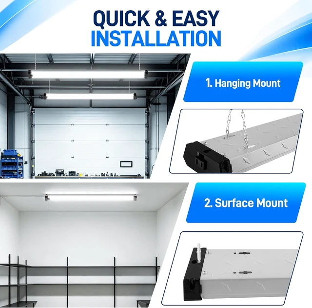 Alt view image 3 of 7 - hykolity 4 Pack 4FT LED Shop Light, Linkable Utility Shop Lights, 42W, 5000K Daylight Shop Light for Garages, Workshops,hanging or FlushMount, Power Cord W/ Built-in ON/Off Switch, ETL, Black